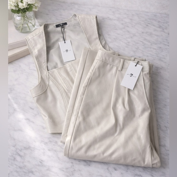 7 For All Mankind Pants - NWT 7 For All Mankind Vegan Leather Corset Vest Wide Leg Pant Set Beige Gray, L
